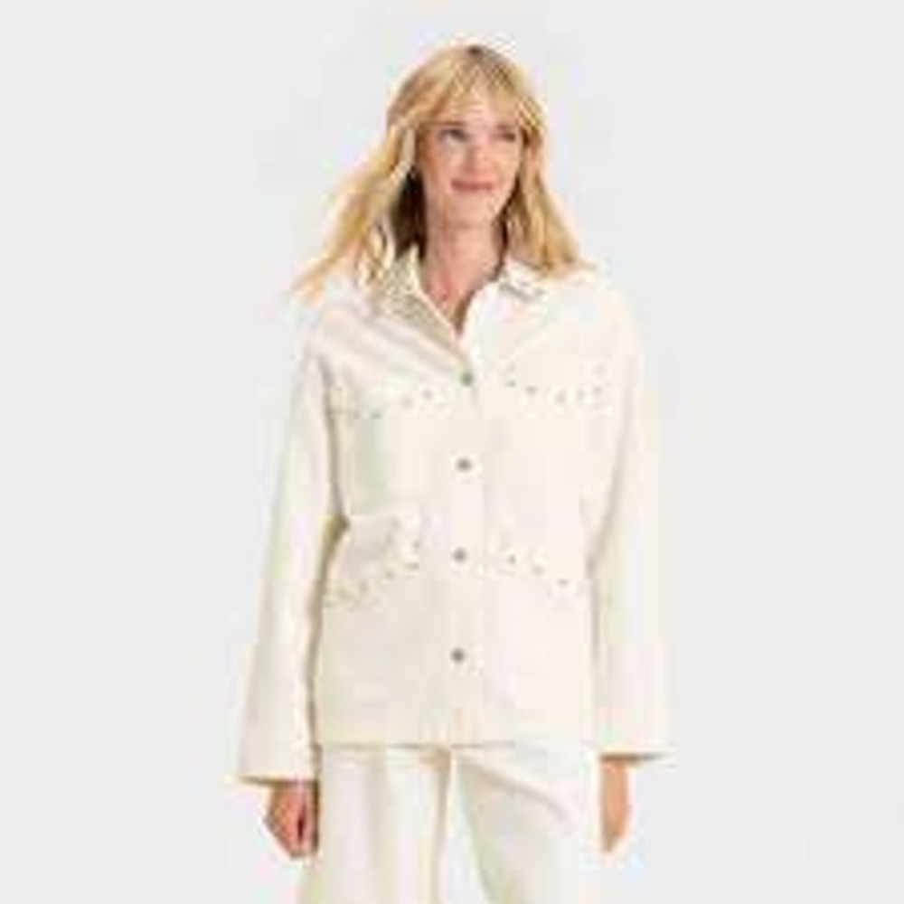 Universal Thread Denim Jacket Womens M White Studded NWT